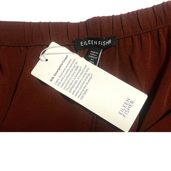 Eileen Fisher Silk Georgette Crepe Straight Pant | Sz L, Redwood NWT $248 - Picture 5 of 9